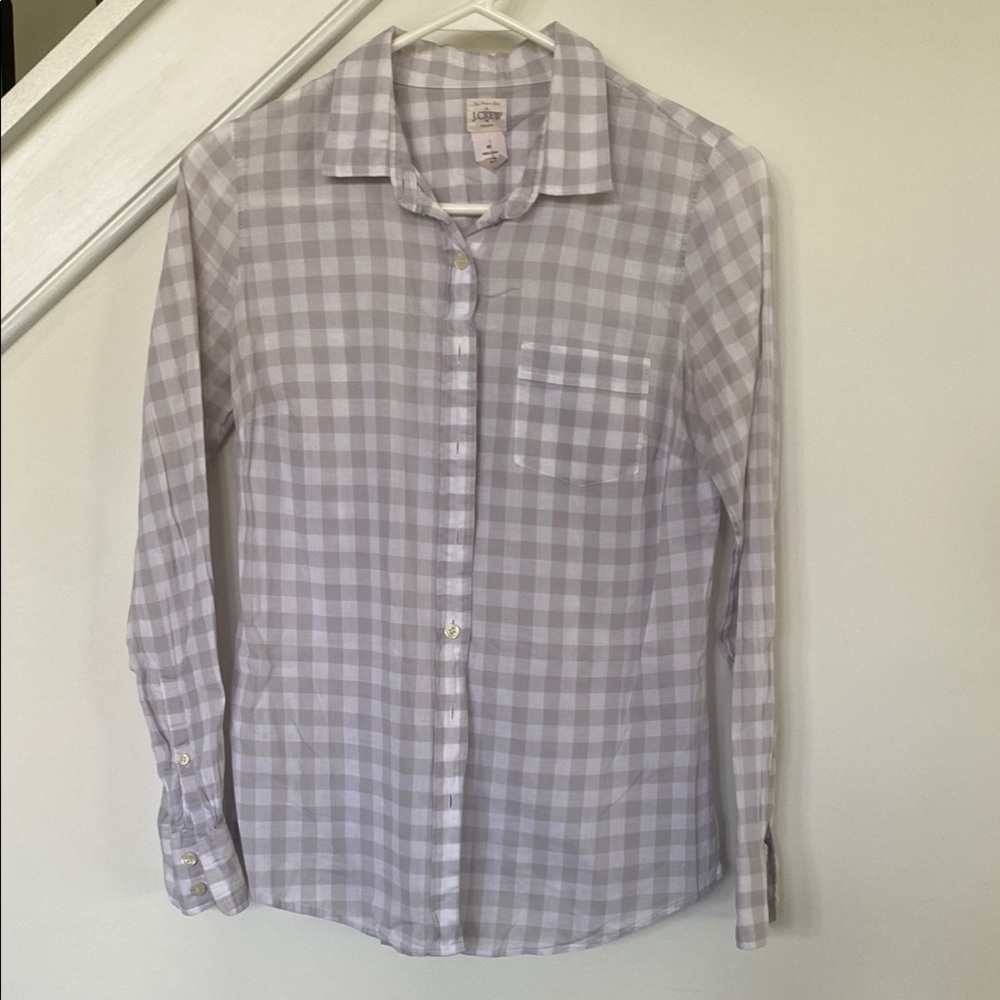 J. Crew Gray Casual Button Down Shirt with Gingham Pattern